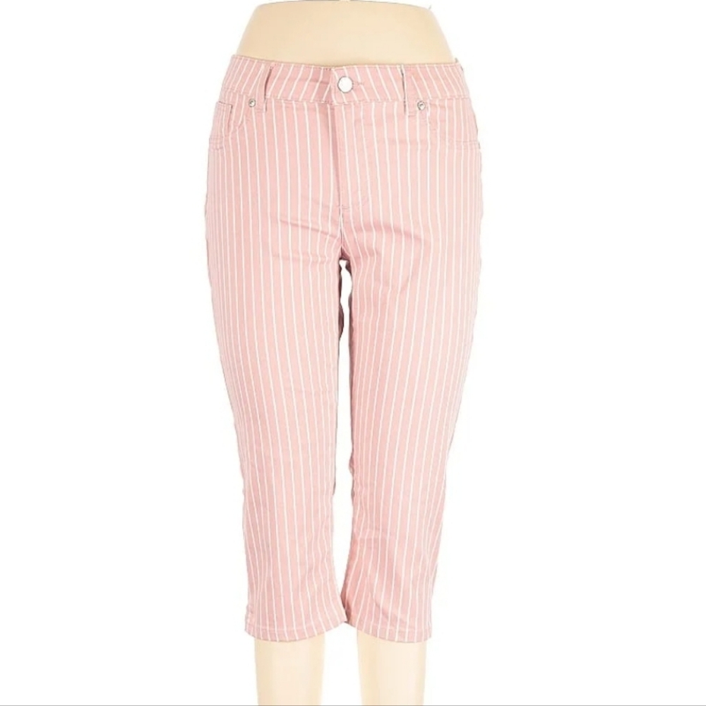 Lascana Rose & White Pinstripe Skinny Capris Pants Women’s Sz 14 NWOT - Picture 3 of 8